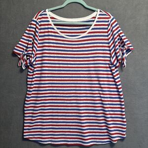 Talbots Linen Blend Top Plus Size 1X Red White Blue Striped Tee 4th of July